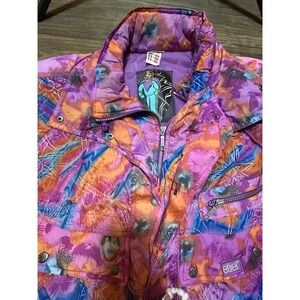 Etirel Ski Jacket Women's Abstract Print Purple Orange Blue Hooded Warm